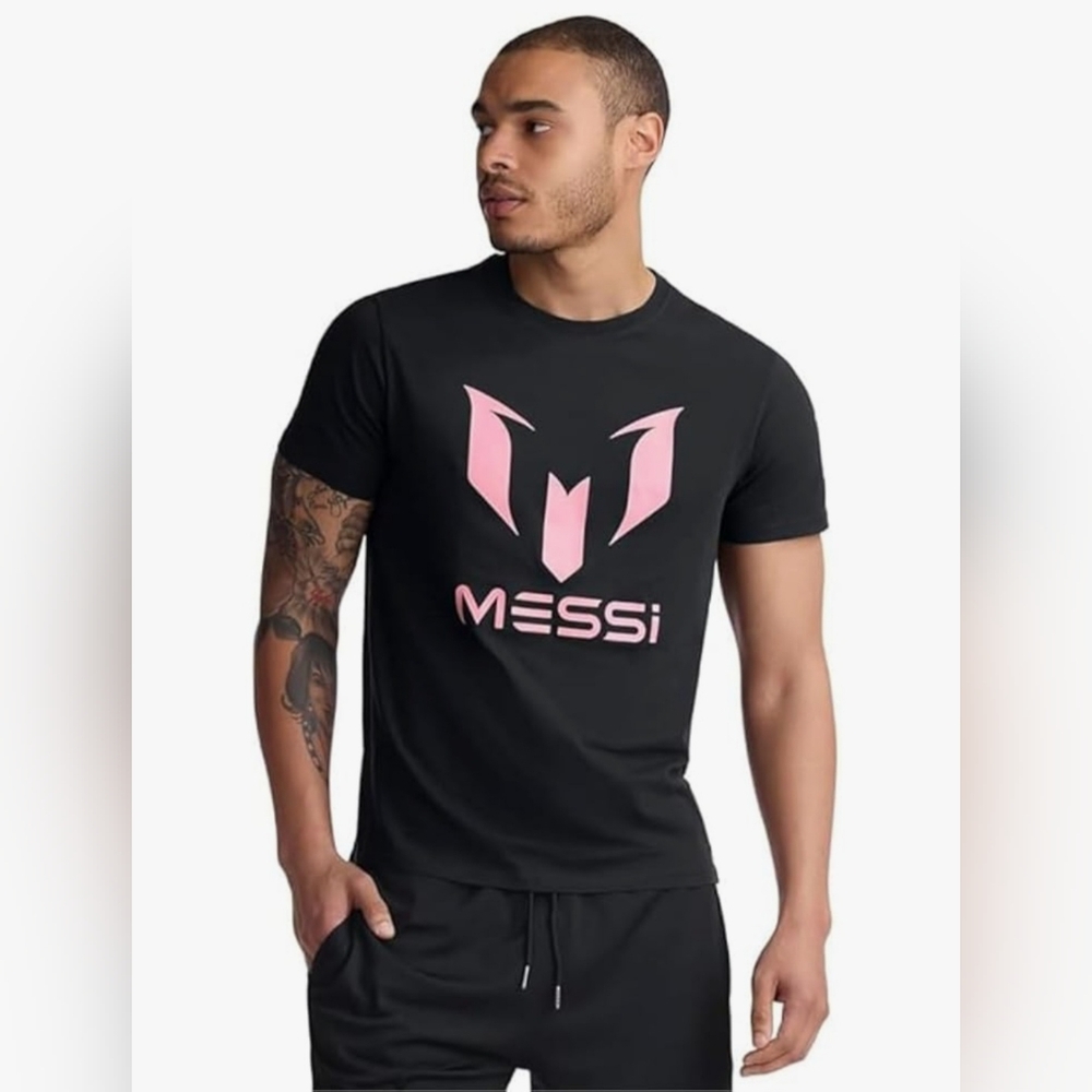 Messi Wingstar T-Shirt Tee Black with Pink Logo Men's Size 2XL XXL NWT - Picture 3 of 7